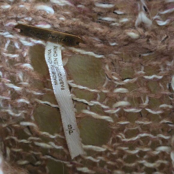 Free People Open CableKnit Bell Sleeve Marled Mauve Alpaca Blend Sweater Size S - Picture 5 of 6